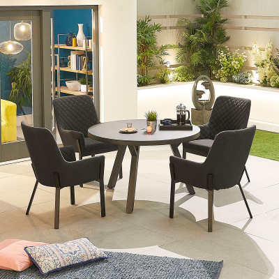 Genoa 4 Seat All Weather Fabric Aluminium Dining Set - Round Table in Charcoal Grey