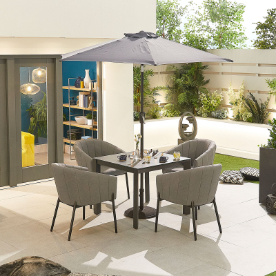 Edge 4 Seat All Weather Fabric Aluminium Dining Set - Square Table in Ash Grey