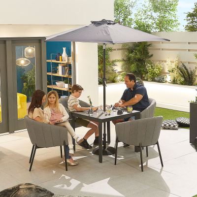 Edge 4 Seat All Weather Fabric Aluminium Dining Set - Square Table in Ash Grey
