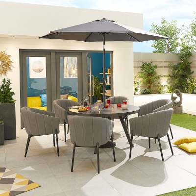 Edge 6 Seat All Weather Fabric Aluminium Dining Set - Round Table in Ash Grey