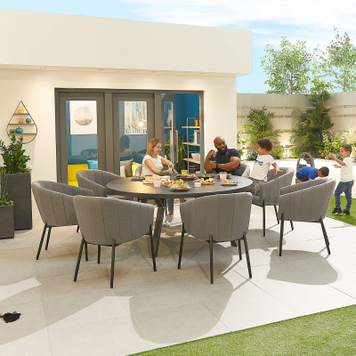 Edge 8 Seat All Weather Fabric Aluminium Dining Set - Round Table in Ash Grey