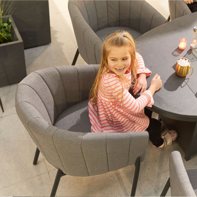 Edge 8 Seat All Weather Fabric Aluminium Dining Set - Oval Gas Fire Pit Table in Ash Grey