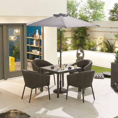 Edge 4 Seat All Weather Fabric Aluminium Dining Set - Square Table in Charcoal Grey