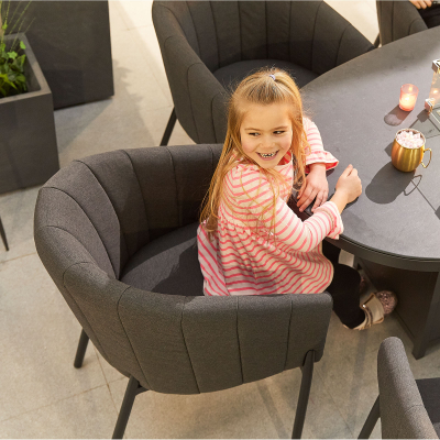 Edge 8 Seat All Weather Fabric Aluminium Dining Set - Oval Gas Fire Pit Table in Charcoal Grey