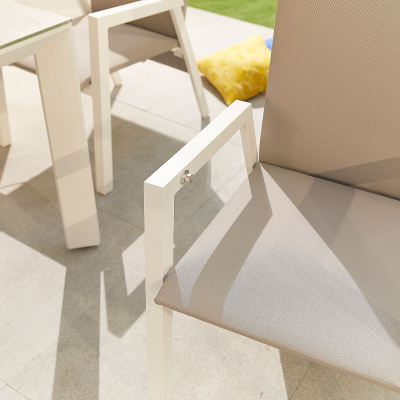 Venice 4 Seat Aluminium Dining Set - Square Table in Chalk White