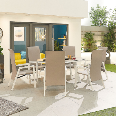 Venice 6 Seat Aluminium Dining Set - Oval Table in Chalk White