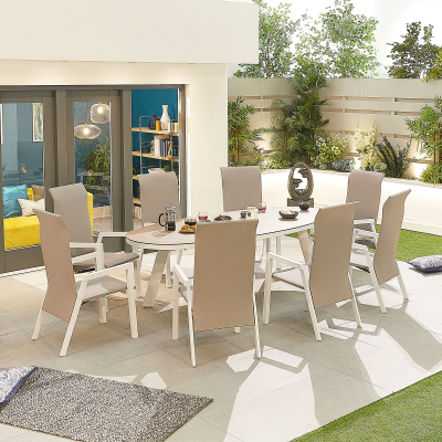 Venice 8 Seat Aluminium Dining Set - Oval Table in Chalk White