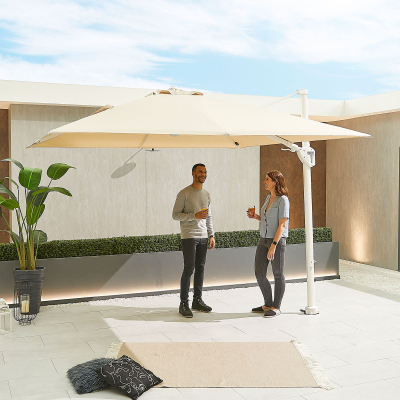 Galaxy 3.0m x 3.0m Square LED Aluminium Cantilever Parasol - Beige Canopy and White Frame