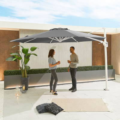 Galaxy 3.5m Round LED Aluminium Cantilever Parasol - Grey Canopy and White Frame
