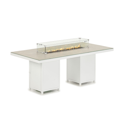 Aluminium Dining Table for 8 Seats - Rectangular Gas Fire Pit Table in Chalk White
