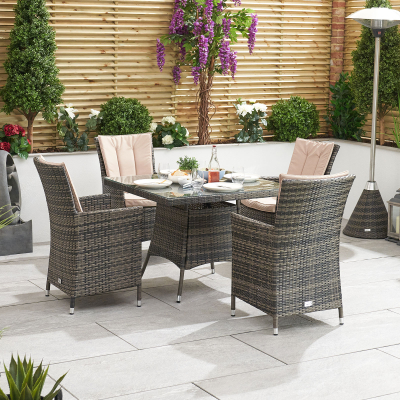 Sienna 4 Seat Rattan Dining Set - Square Table in Brown Rattan