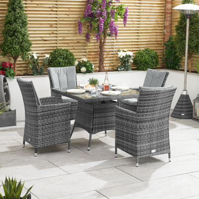 Sienna 4 Seat Rattan Dining Set - Square Table in Grey Rattan