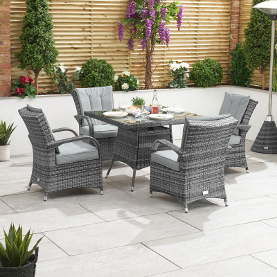 Olivia 4 Seat Rattan Dining Set - Square Table in Grey Rattan