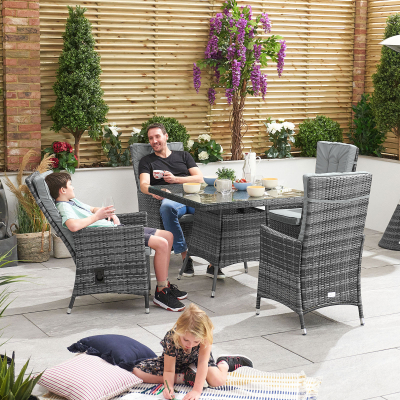Ruxley 4 Seat Rattan Dining Set - Square Table in Grey Rattan