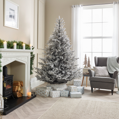 Calgary Fir Grey Frosted Christmas Tree - 7ft / 210cm