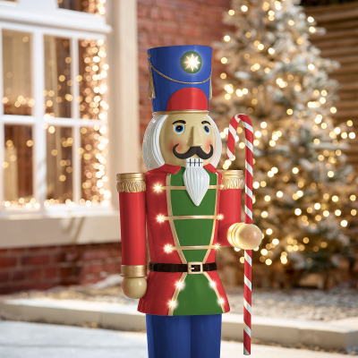 Noel the Soldier 3ft Christmas Nutcracker Figure with Candy Cane in Red - Set of 2