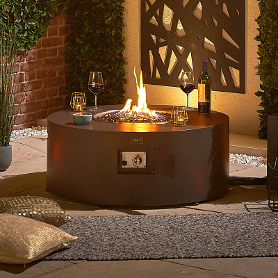 Jupiter Round Aluminium Gas Fire Pit Table in Coffee