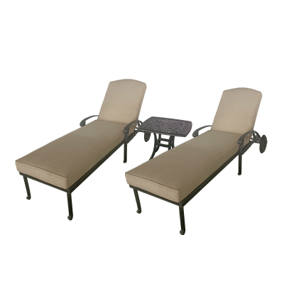 Cotswold Cast Aluminium Sun Lounger Set of 2 and Side Table in Aged Bronze