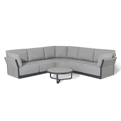 Jude Rope Aluminium Curved Corner Sofa Lounging Set in Dove Grey