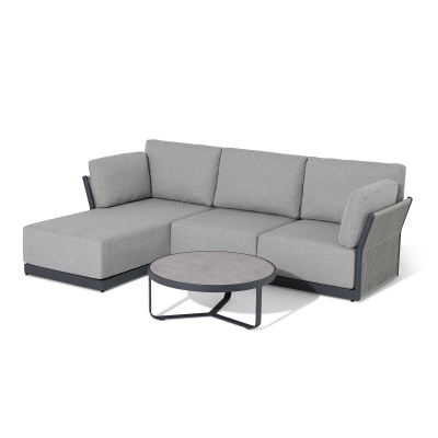 Jude Rope Aluminium 3 Seater Right Handed Chaise Sofa in Dove Grey