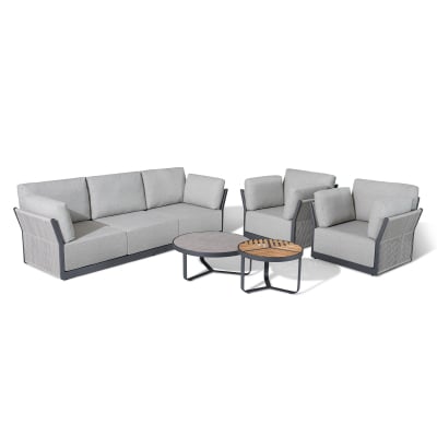 Jude Rope 3 Seater Sofa Lounging Set with 2 Armchairs in Dove Grey