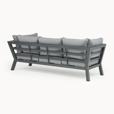 Emerson L-Shaped Corner Aluminium Lounge Dining Set with Bench - Adjustable Rising Table in Graphite Grey