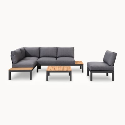 Bella Aluminium Wood Corner Sofa in Graphite Grey