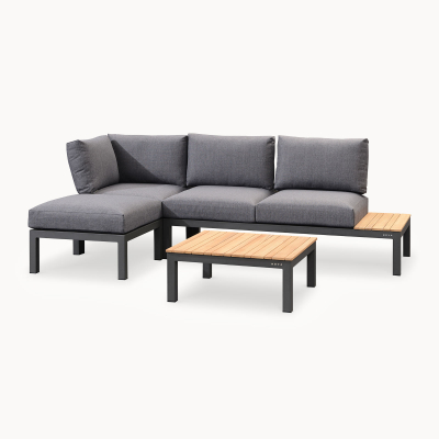 Bella Aluminium Wood Corner Sofa in Graphite Grey