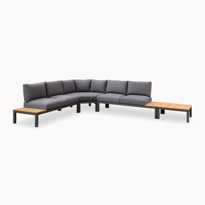 Bella Aluminium Wood Curved Corner Sofa in Graphite Grey