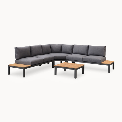Bella Aluminium Wood Curved Corner Sofa in Graphite Grey