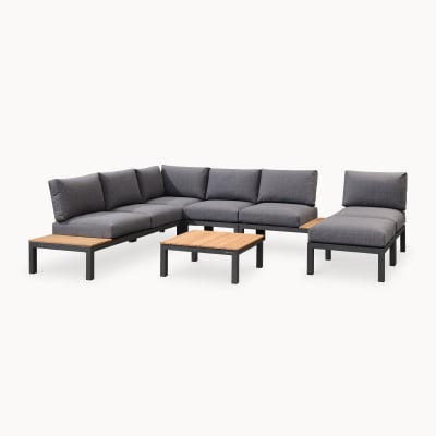 Bella Aluminium Wood Corner Sofa with Footstool & Middle Unit in Graphite Grey