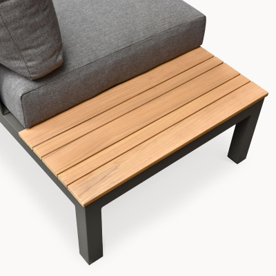 Bella Aluminium Wood Corner Sofa with Footstool & Middle Unit in Graphite Grey