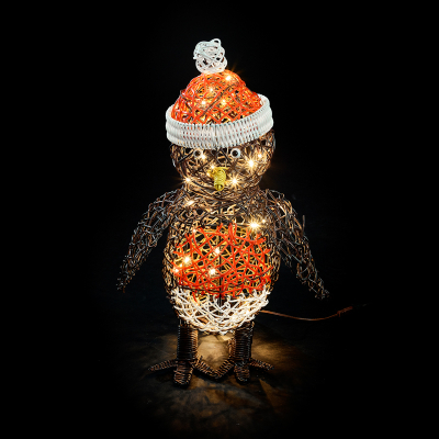 Rattan LED Holly Robin Figure in Brown