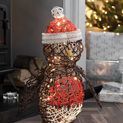 Rattan LED Holly Robin Figure in Brown