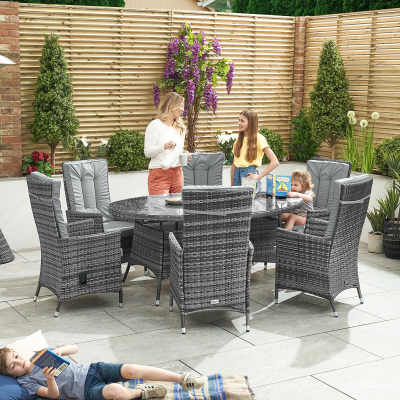 Ruxley 6 Seat Rattan Dining Set - Oval Table in Grey Rattan