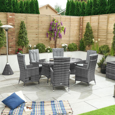 Ruxley 6 Seat Rattan Dining Set - Oval Table in Grey Rattan