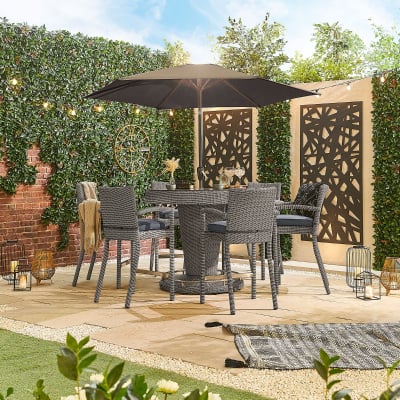 Heritage Henley 6 Seat Rattan Bar Set - Round Table in Slate Grey