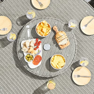Medium Rattan Lazy Susan for Ice Bucket Table in White Wash