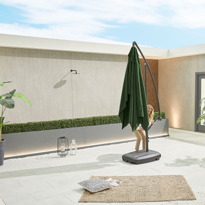 Barbados 3.0m x 2.0m Rectangular Aluminium Cantilever Parasol - Green Canopy and Grey Frame