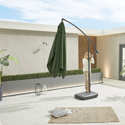 Barbados 3.0m x 2.0m Rectangular Aluminium Cantilever Parasol - Green Canopy and Grey Frame
