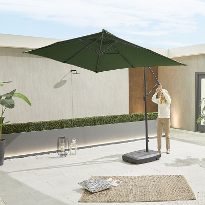 Barbados 3.0m x 2.0m Rectangular Aluminium Cantilever Parasol - Green Canopy and Grey Frame