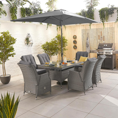 Carolina 6 Seat Rattan Dining Set - Rectangular Table in Slate Grey