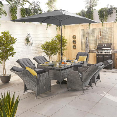 Carolina 6 Seat Rattan Dining Set - Rectangular Table in Slate Grey
