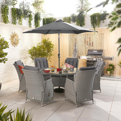 Carolina 6 Seat Rattan Dining Set - Round Table in White Wash