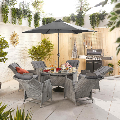 Carolina 6 Seat Rattan Dining Set - Round Table in White Wash
