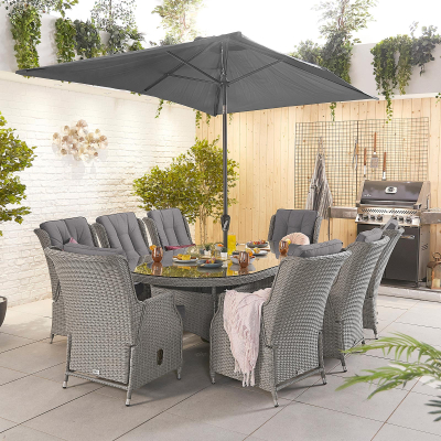 Carolina 8 Seat Rattan Dining Set - Oval Table in White Wash