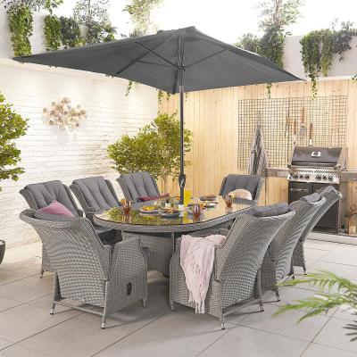 Carolina 8 Seat Rattan Dining Set - Oval Table in White Wash