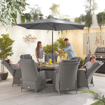 Carolina 8 Seat Rattan Dining Set - Round Table in Slate Grey