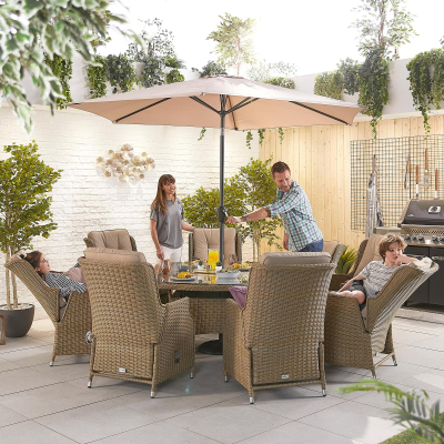 Carolina 8 Seat Rattan Dining Set - Round Table in Willow