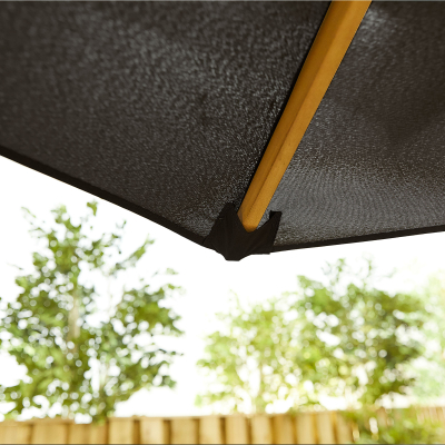 Dominica 2.0m Round Wooden Traditional Parasol - Black Canopy